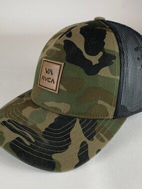 RVCA Green Camo Black Snapback Trucker Hat